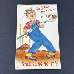 Early 1950s Farmer Cleaning Stall Postcard Vintage Postmark 1953